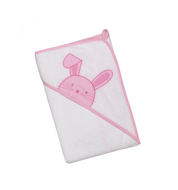 Baby Hooded Square Towel Bunny Pink