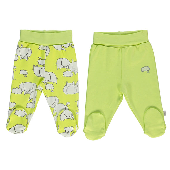 Bebetto 2-Pack Baby Footed Leggings Elephant Green (0-9mths)