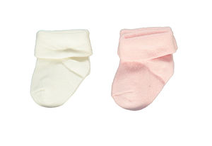 Bebetto Baby Girl Turnover Socks 2Pk Pink/Ivory (0-6mths)