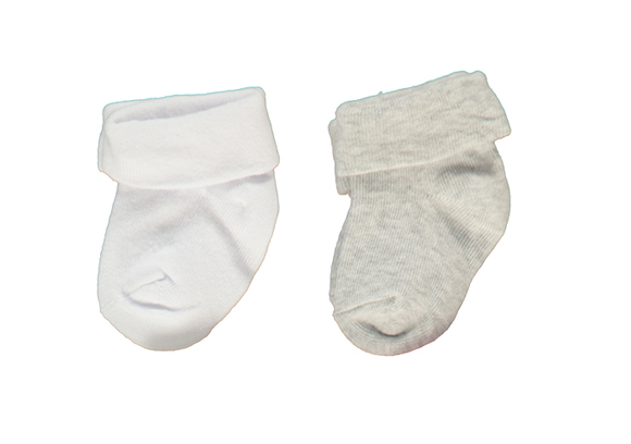 Bebetto Baby Boy Turnover Socks 2Pk White/Grey (0-6mths)