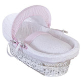 Clair de Lune White Wicker Moses Basket Stars And Stripes Pink
