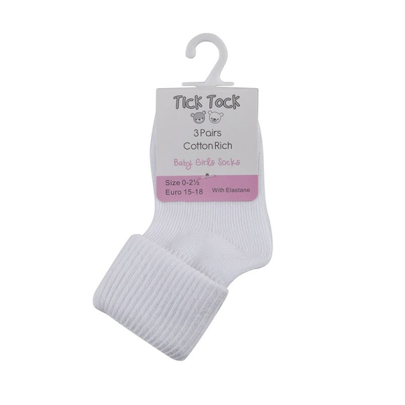 Baby Turnover Socks White Plain 3Pk