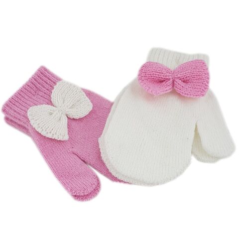 Baby Girl Mittens with Bow Pink/White