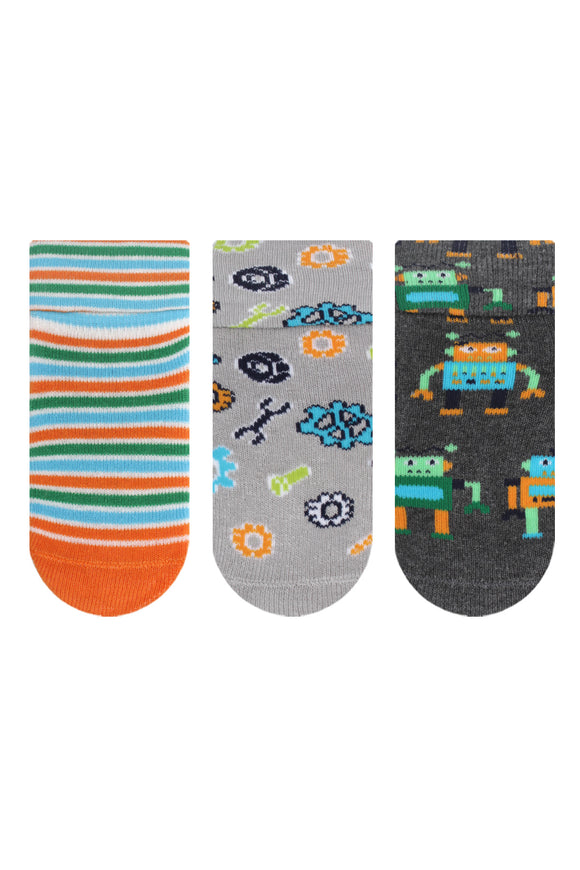 Baby Boy Anti-Slip Terry Socks Robots 3Pk