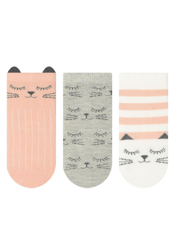 Baby Girl Ankle Socks Cat Pink 3Pk