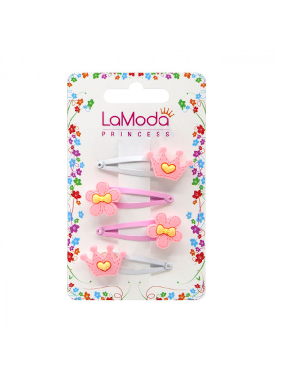 LaModa Princess Girls Clips Crown Pink 4Pk