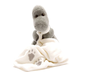 Best Years Knitted Diplodocus Dinosaur Soft Toy with Comfort Blanket Grey