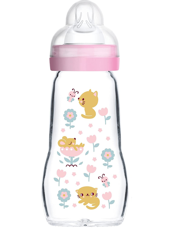 MAM Feel Good Organic Garden Glass Baby Bottle 260ml Pink 2+