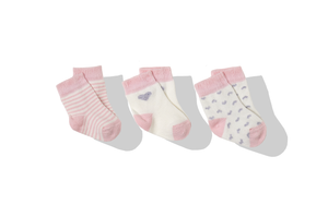Bebetto Baby Girl Ankle High Socks 3Pk Hearts and Stripes (0-3mths)