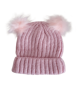 Double Pom Pom Girls Winter Hat Pink (4-6yrs)