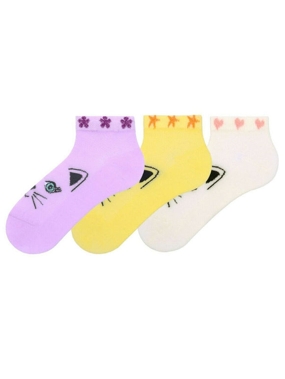 Girls Trainer Socks Cat 3Pk