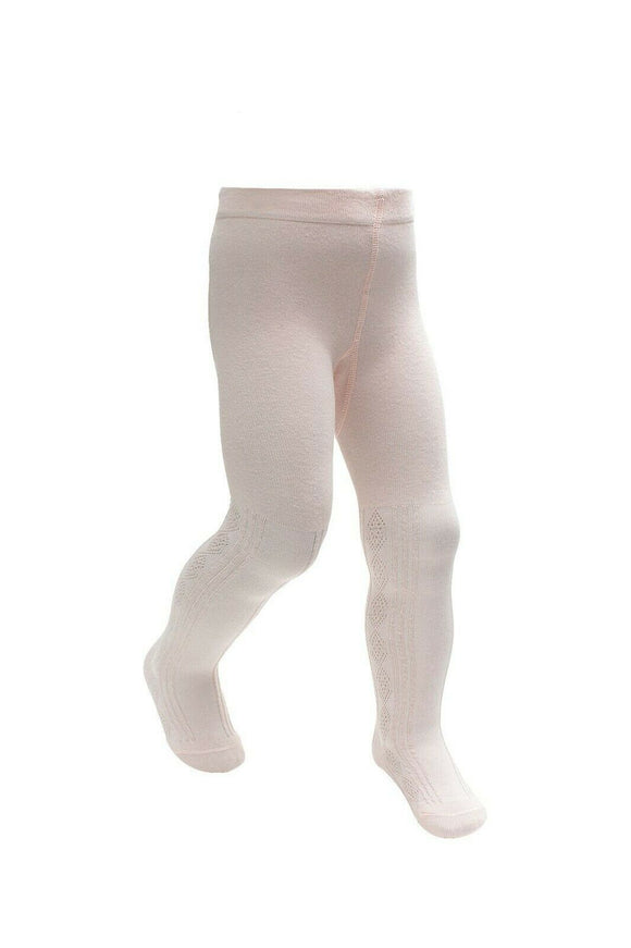Girls Tights Pale Pink Cable Pattern