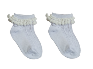 Yo Club Girls Socks With Pom Pom White (1-2yrs)